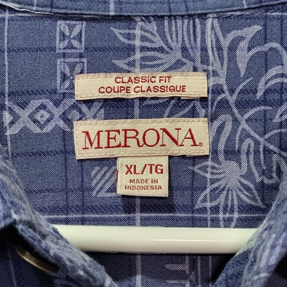 Merona Men's Blue Leaf Print Collared Short Sleeve Button Down Shirt Size XL - Picture 3 of 5